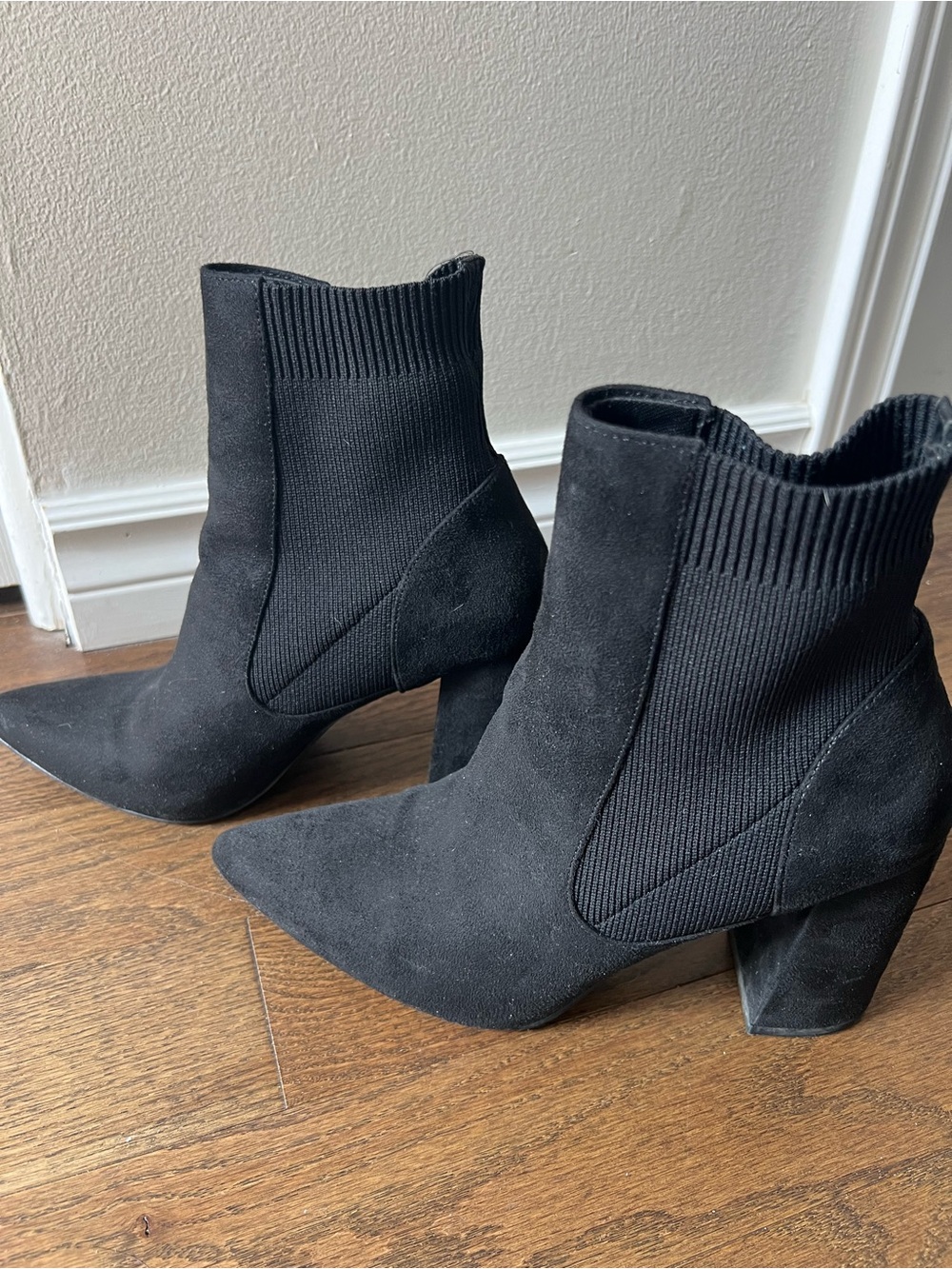 Steve Madden Black Pointed Sock Ankle Booties